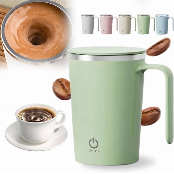 2026 New Automatic Magnetic Stirring Coffee Mug, Rechargeable Automatic Coffee Mug with Temperature Battery LCD, Smart Coffee Cup for Office Home (Green)