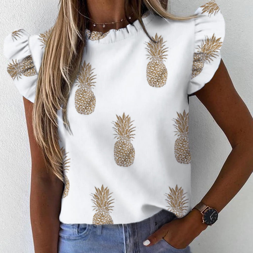 Womens Ruffle Short Sleeve T Shirts Ladies Casual Daily Blouse Summer Shirt Tops 