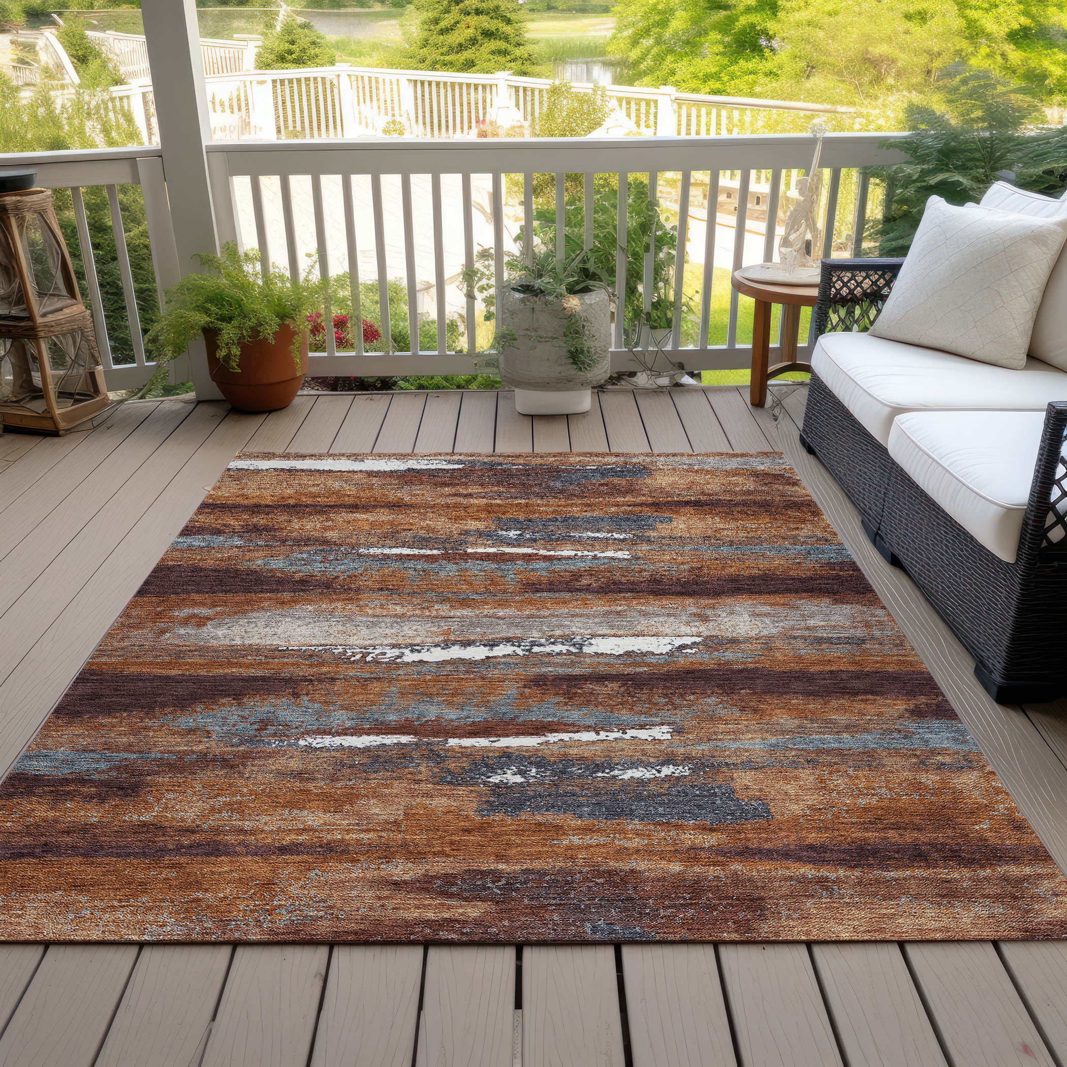 Addison Rugs Chantille Indoor/Outdoor Transitional Geometric, Abstract Copper Washable Rectangle Rug, 9' x 12'
