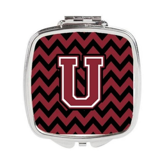 Carolines Treasures  Letter U Chevron Garnet & Black Compact Mirror - Garnet & Black - 3in. H x 0.3in. W x 2.75in. L - 0.15 lbs