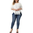 thumbnail image 2 of Unique Bargains Women's Plus Size Hollow Out Lace Crochet Crew Neck Short Sleeve T-Shirt 3X White, 2 of 6