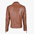 thumbnail image 2 of Mens Genuine Lambskin Mango Tan Leather Jacket Quilted Bike Rider Jacket, 2 of 3