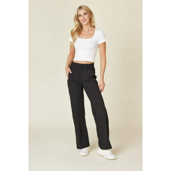 Soft Straight Leg Pants With Bungee Tie - Black