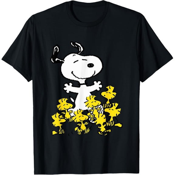Peanuts Snoopy Chick Party Crew Neck T-Shirt - Classic Fit, Adult, Black