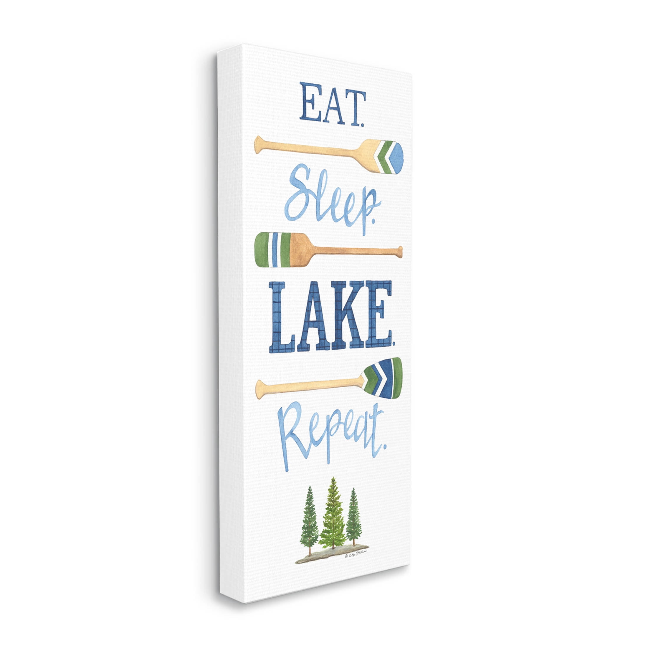 Eat Sleep Lake Repeat Oars Phrase Inspirational Graphic Art Gallery Wrapped Canvas Print Wall Art