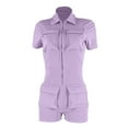 thumbnail image 3 of Clearance! Ohufall Jumpsuits for Women, Zip Pockets Solid Color Work Lapel Jumpsuit Shorts Tight Jumpsuit Overalls Women, Rompers for Women, Onesie for Women Clearance, 3 of 4