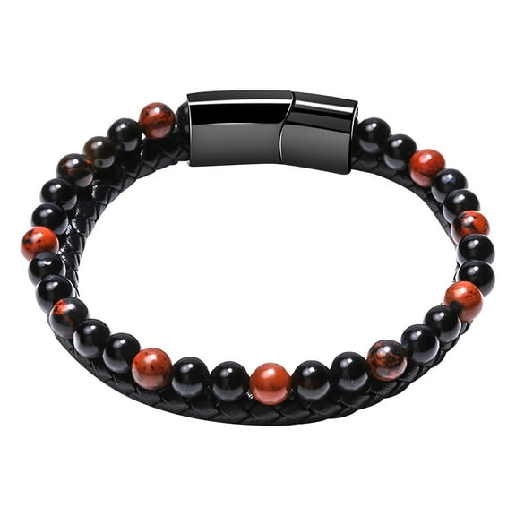 Ashosteey Natural Agate Stone Leather Beaded Bracelets,Gemstone Beaded Bracelets,Volcanicx Wellness & Relief Bracelet,Volcanic Tiger Eye Stone Yoga Healing Energy Crystal Stretch Bracelets Set Unisex