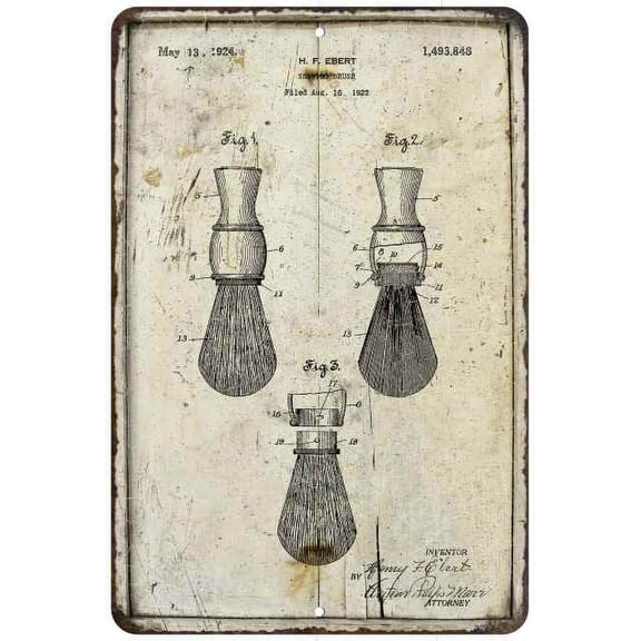 Shaving Brush Patent Vintage Look Chic Distressed 8x12208120020234