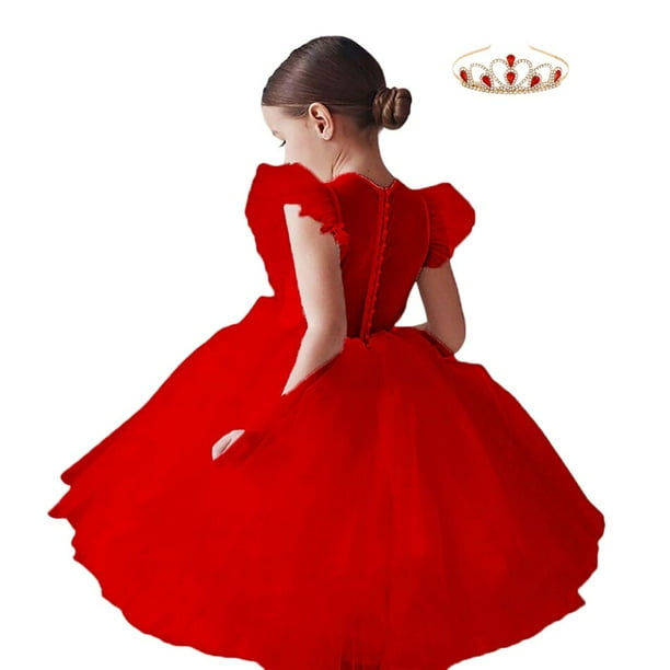 Vestidos de princesa blancos para niñas de flores para bodas, fiesta de cumpleaños elegante para niños, vestido de graduación, manga de pétalo, disfraz de rendimiento para niños 3T (etiqueta 100) Gao Jinjia LED