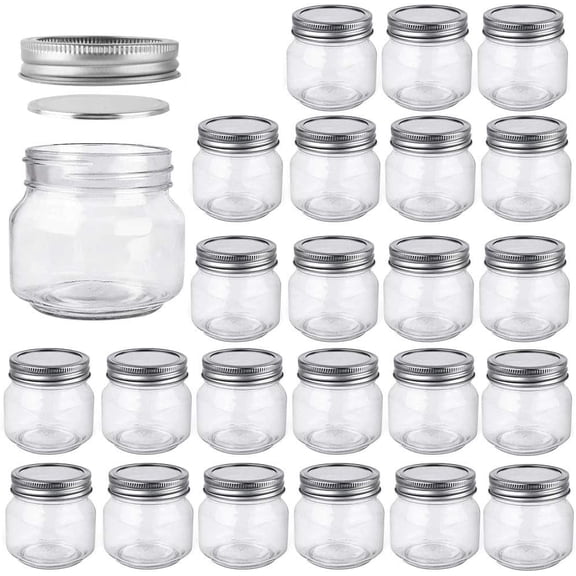 8 oz Mason Jars, 24 Pack 240ml Glass Canning Jars with Regular Mouth Lids, Glass Storage Containers for Overnight Oats, Jam, Jelly, Honey, Beans, Spice, Wedding Party Favor, Shower Favor