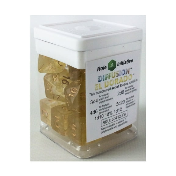 Role 4 Initiative Polyhedral Dice - El Dorado w/Gold Numbers (15) New