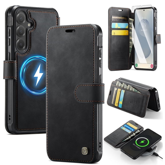 Dteck for Samsung Galaxy S26  5G Case with Screen Protector, PU Leather RFID Blocking Card Holder Wallet Shockproof Magnetic Phonoe Cover,Black