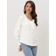 thumbnail image 3 of Blusa Informal de Manga Larga con Cuello En V y Volantes para Mujer Allegra K Blanco M, 3 of 6