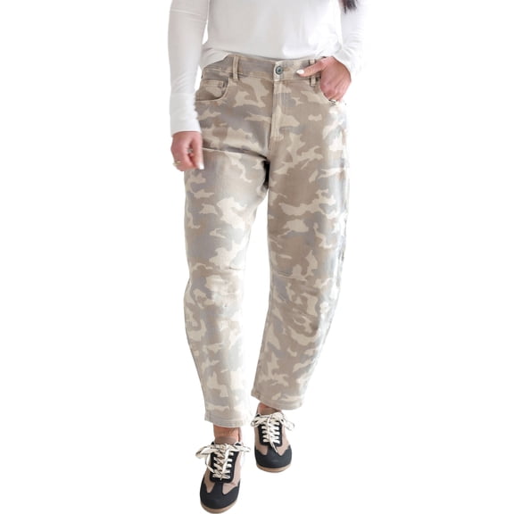 TinyCribz Women's Khaki Camo Jeans, Casual High Waist Denim Pants 16