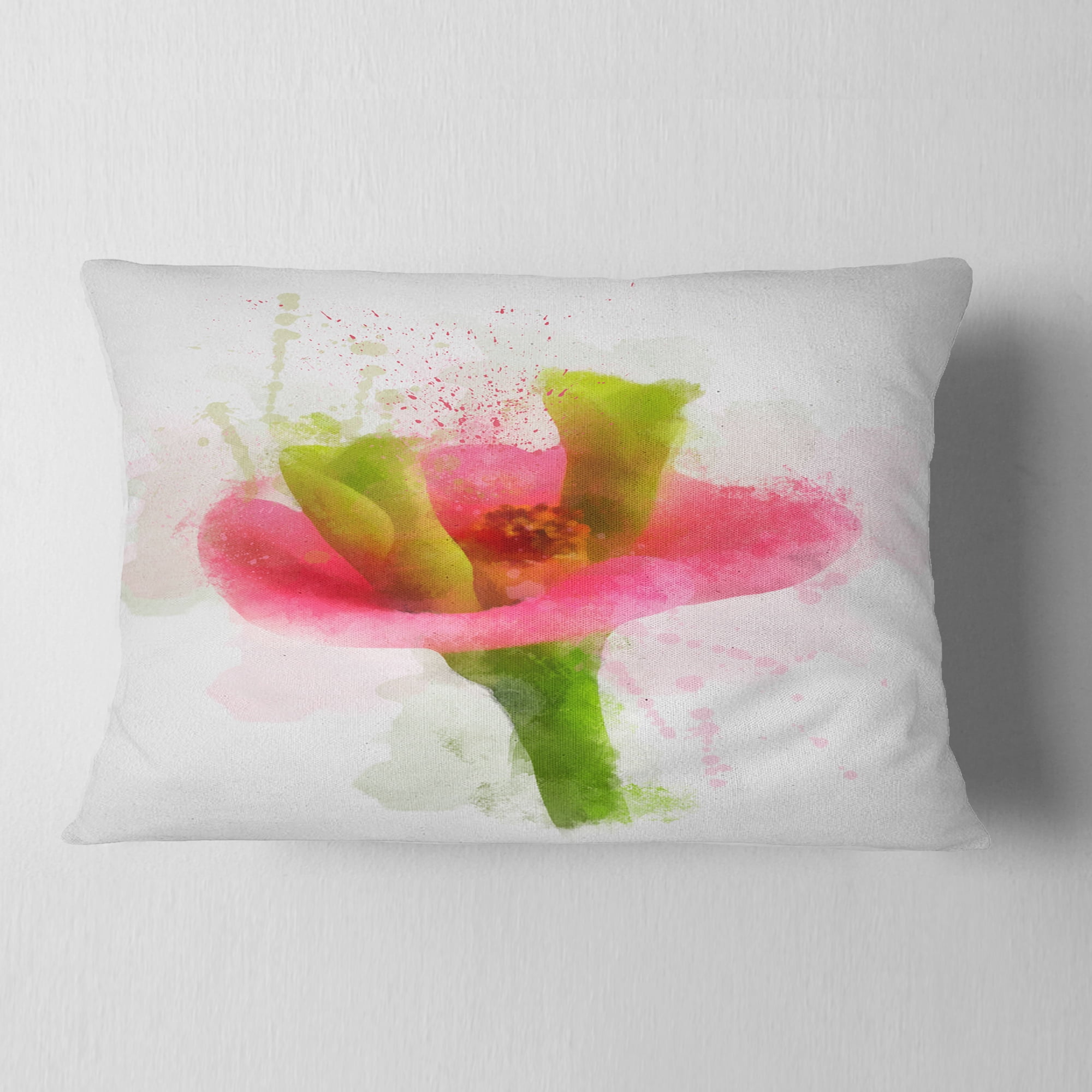 Designart Green Red Flower Sketch Watercolor - Floral Throw Pillow - 12x20