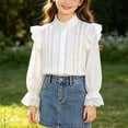thumbnail image 2 of hoksml Girls Back to School Button Down Shirt Solid Long Sleeve Lace Ruffle Blouse Classic Collared School Uniform Tops, 2 of 9