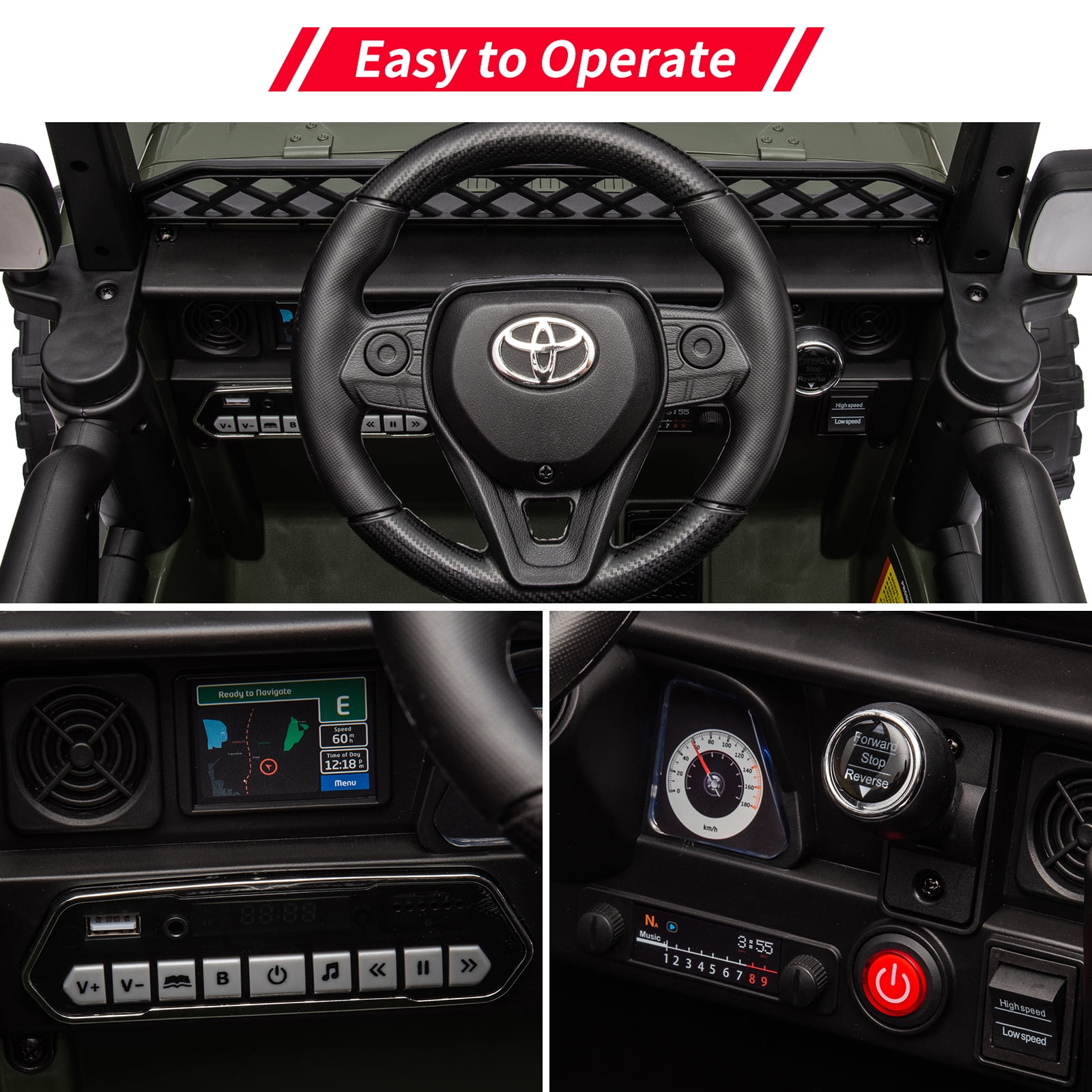 EastVita 12V Ride On Truck Car with Remote, Spring Suspension, and LED Lights Green