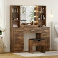 thumbnail image 1 of GloryStar Ensemble de Coiffeuse Moderne de 56 Pouces avec Miroir Éclairé à DEL, Coiffeuse Style Ferme avec Prise de Courant et Étagères de Rangement, Table de Toilette pour Femmes et Filles, 3 Modes d'Éclairage, Luminosité Réglable, 1 of 8
