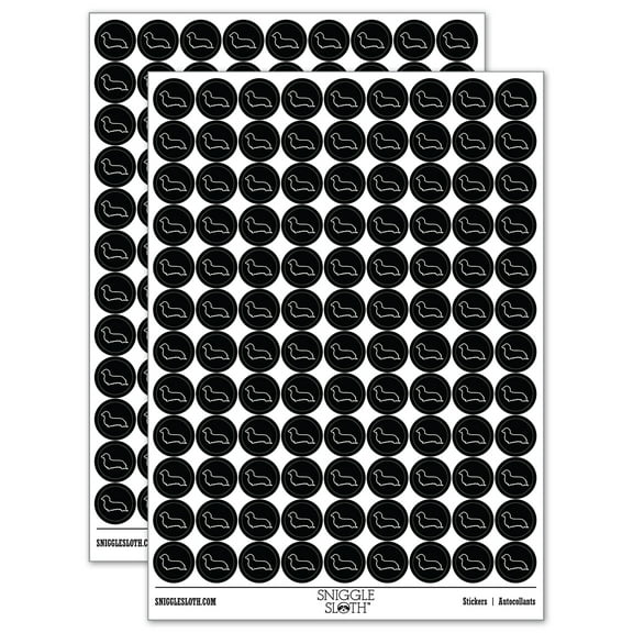 Long Haired Dachshund Dog Outline 200 Round Stickers - Black - Gloss Finish - 0.50" Size