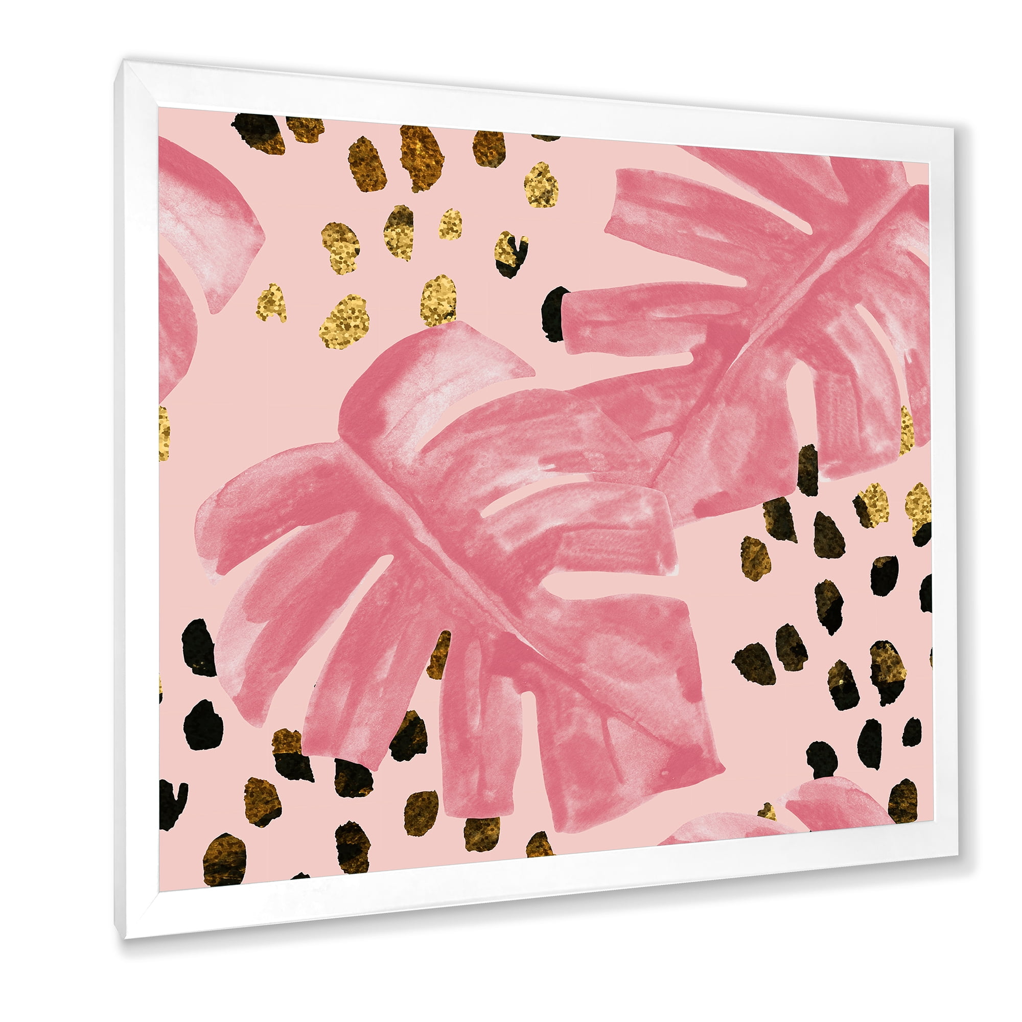 Designart 'Rough Brush Strokes Pink Colored Monstera I' Tropical Framed Art Print