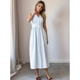 thumbnail image 4 of Women Sleeveless Shirt Dress Collar Striped V Neck Casual Midi Dresses Light Blue S, 4 of 9