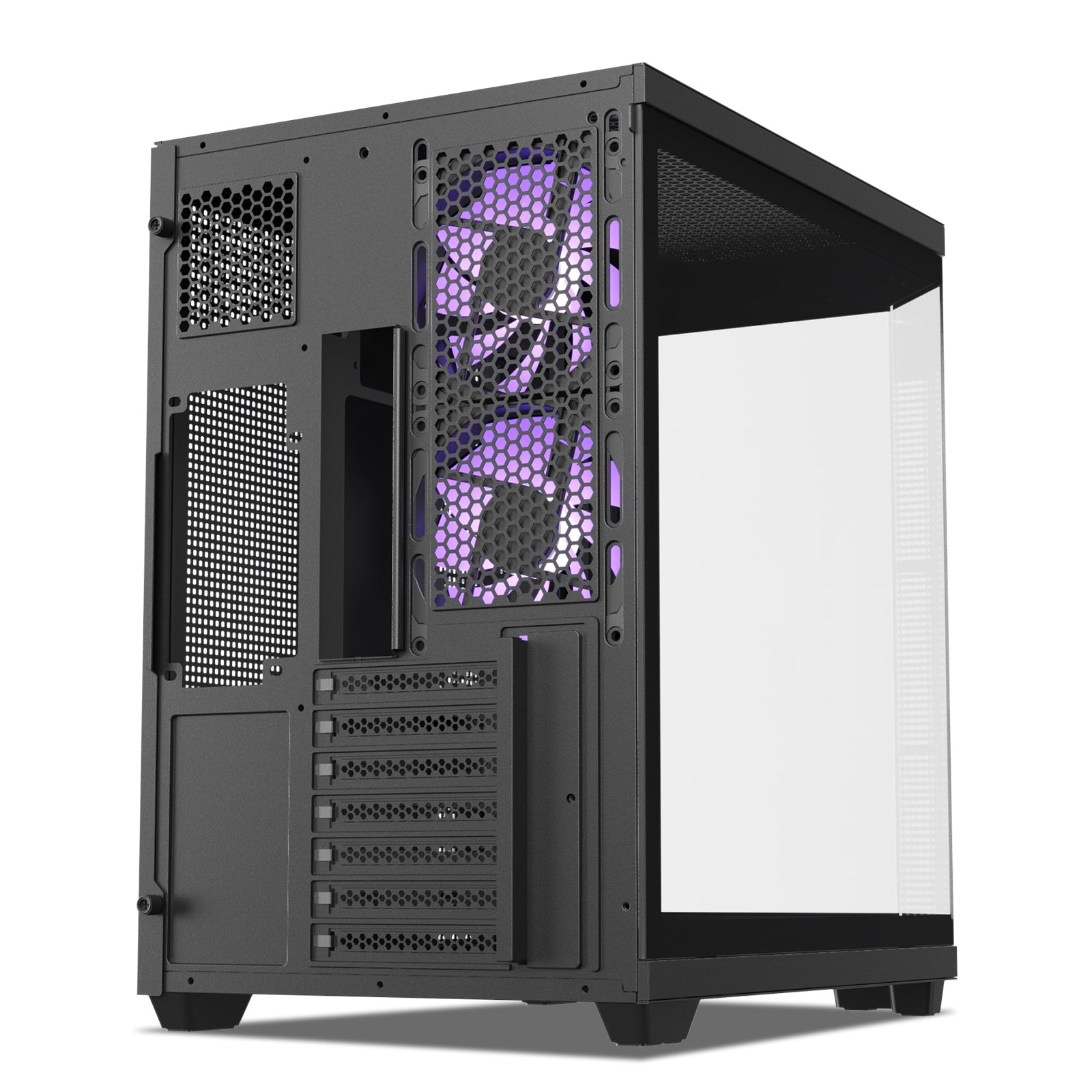 Vetroo CT3 ATX Mid-Tower Gaming Computer PC Case, Triple-Sided Tempered Glass Panoramic View, Supports 360mm Radiator & 11 Fans, Up to 410mm GPU, Type-C Ready, High-Airflow for 50 Series GPUs - Black