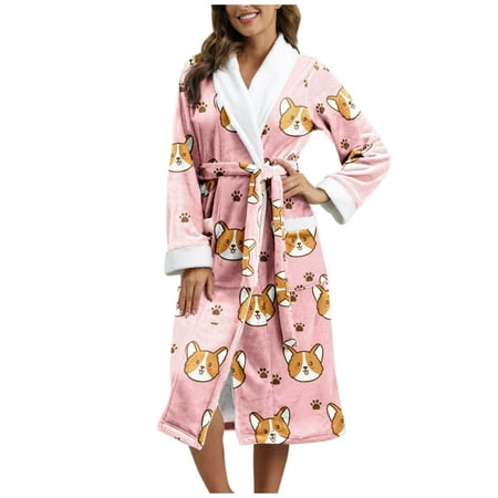 

Ladies Cozy Homewear Women S Winter Animal Print Lengthened Bathrobe Splicing Home Clothes Long Flannel Sleepwear Hooded Bathrobe Plush Long Robe Coat