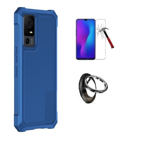 Phone Case for TCL 40XE 5G/40X 5G,  Full Body  TPU Cover Case   Ring/ Tempered Glass (Blue)