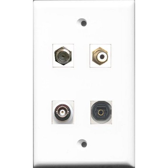RiteAV 1 Port RCA White and 1 Port Coax Cable TV- F-Type and 1 Port Toslink and 1 Port BNC Wall Plate