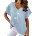 thumbnail image 1 of Gibobby Camiseta Powerblend con Cuello en V Camiseta informal suelta con cuello en V y estampado diente león manga corta para mujer(Azul,M), 1 of 2