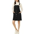 thumbnail image 2 of INSPIRE CHIC Robe en Velours Côtelé pour Femme Bretelles Ajustables Tablier Boutonné Robe Salopette avec Poches TP Noir, 2 of 6