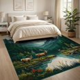 thumbnail image 3 of ODIKA 8'x10' Washable Area Rug Vintage Mountain Woodland Scenery With Deer Elk And Rustic Cloud Prints for King Size Bedroom Under Bed, Master Suite, Non-Shedding, Easy Care, 3 of 7