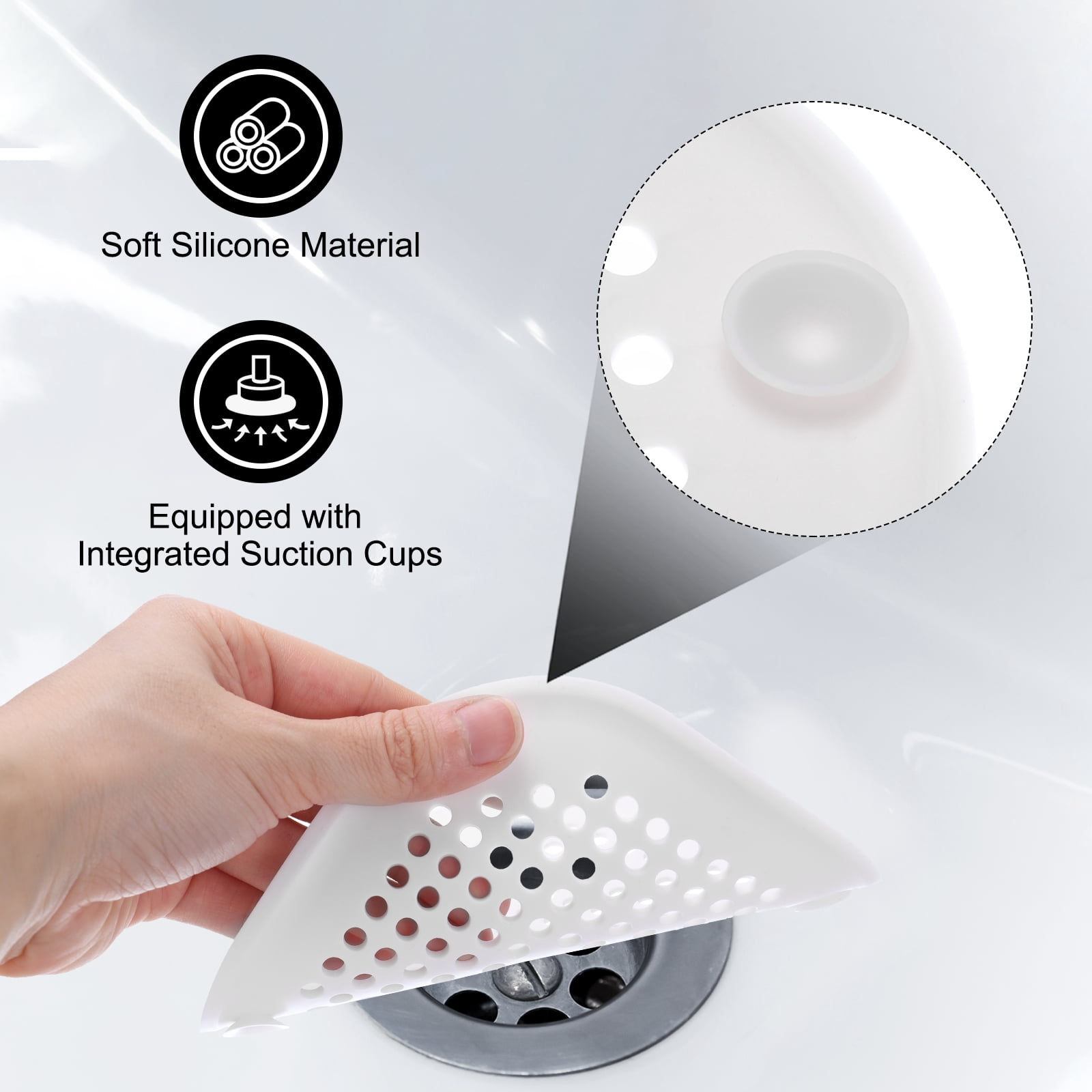 Unique Bargains Hair Catcher with Suction Cup Silicone Strainer 5.5" White 4Pcs