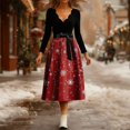 thumbnail image 5 of Women's Fashion V-Neck Relaxed-Fit Christmas Print Long-Sleeved Dress for Comfortable Holiday Fashion and Casual Outings,Red,2XL, 5 of 6