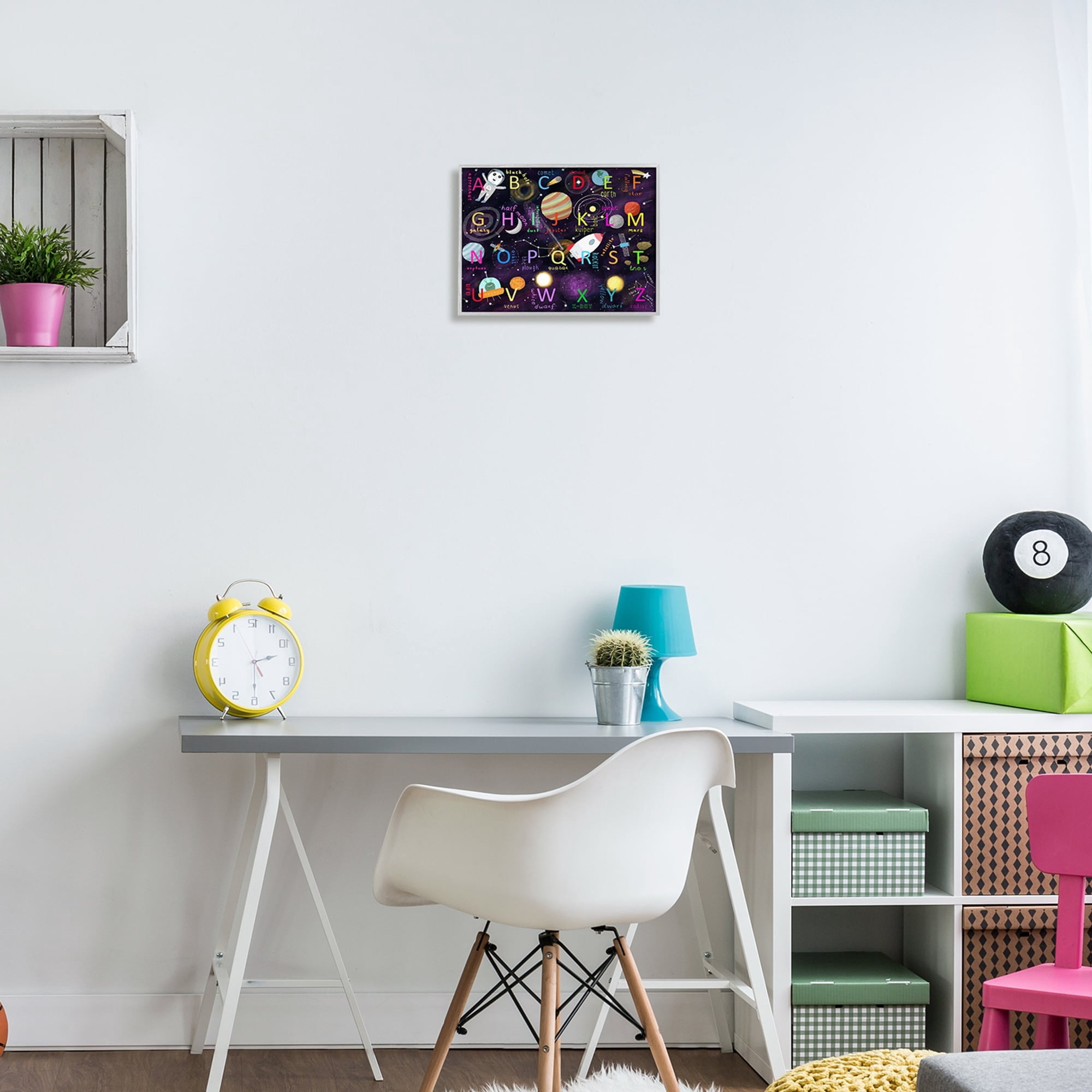 Stupell Industries Alphabet Teaching Outer Space Astronomy Words Letters Framed Wall Art, 14 x 11, Design by Carla Daly
