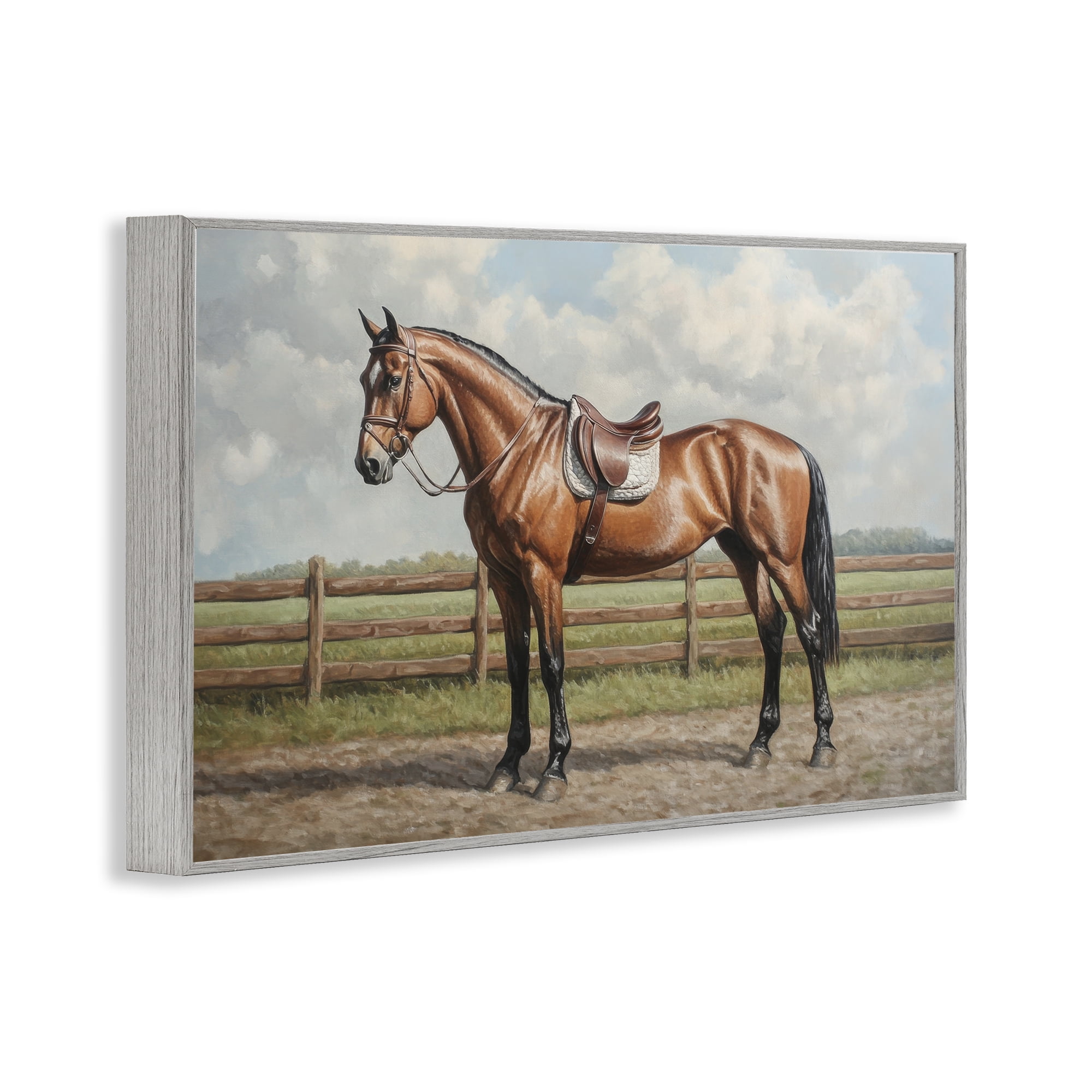 Stupell Industries Sunshine Pony on Farm Path Gray Framed Giclee Art, design by Petal Prints Design