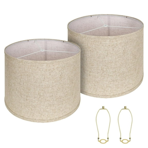 Large Lampshades Set of 2 Drum Lamp Shades 15" Top X 15" Bottom X 12" High, Large Lamp Shade Spider Fitter Brown Lampshades Come with 10" Height Gold Lamp Shade Holder Set of 2 Easy Assembly Required