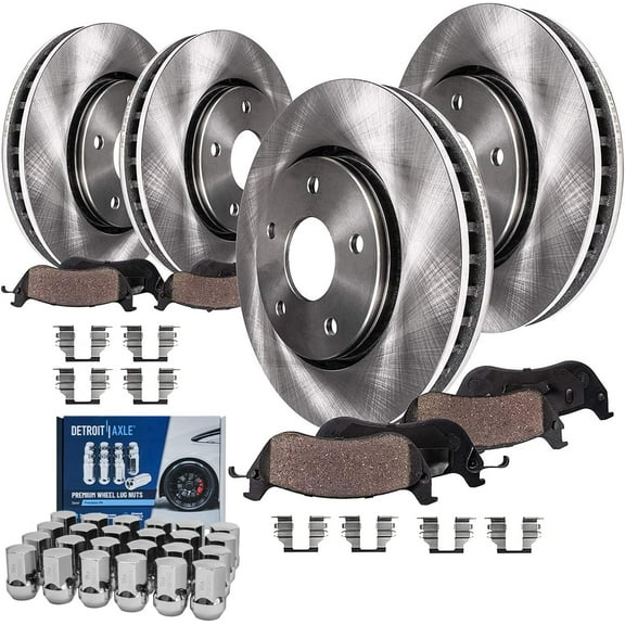 Detroit Axle - Front Rear Disc Brake Rotors   Ceramic Brake Pads w/24pc Wheel Lug Nuts Replacement for 2012-2018 Ram 1500 5-Lugs - 12pc Set