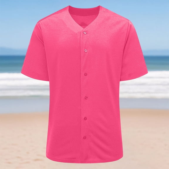 Craaazy Women Plus Size Solid Color V-Neck Short Sleeve Button Down Baseball Jersey Casual Loose Comfy Tops Gifts