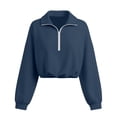 thumbnail image 6 of hoksml Women Half Zip Collar Drawstring Hem Cropped Sweatshirt Drop Shoulder Puff Long Sleeve Pullover for Street Casual Daily, 6 of 8