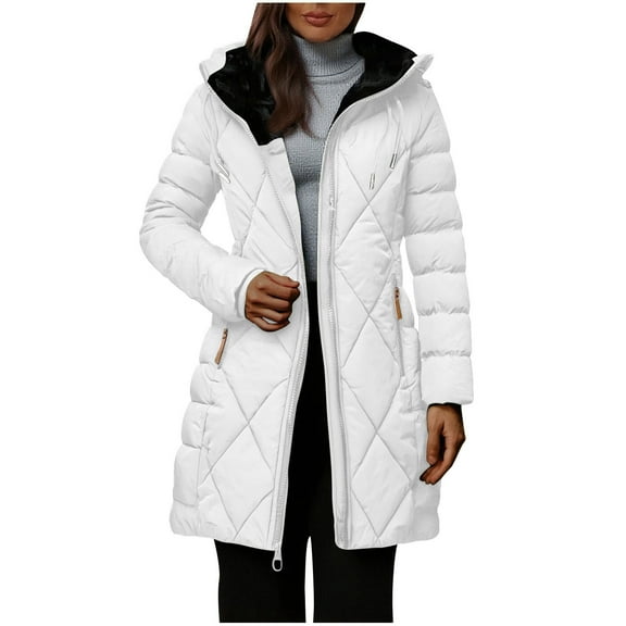 Quilted Jackets For Women Sevevn Women's Oversized Solid Color Long-Sleeved Hooded Fashion Padded Jacket