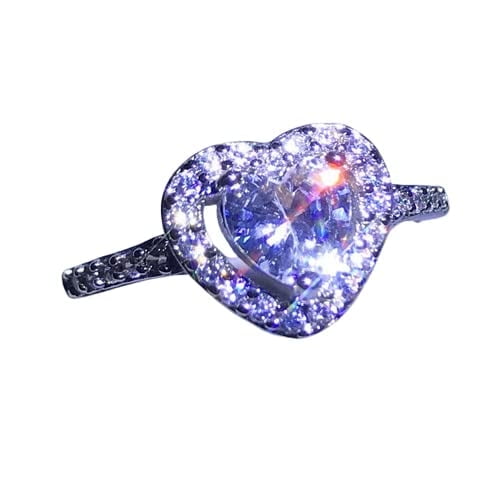 HeartsAndYou 2.5ct Heart Cut Moissanite Engagement Ring for Women 18k White Gold over Silver Halo Heart Shape