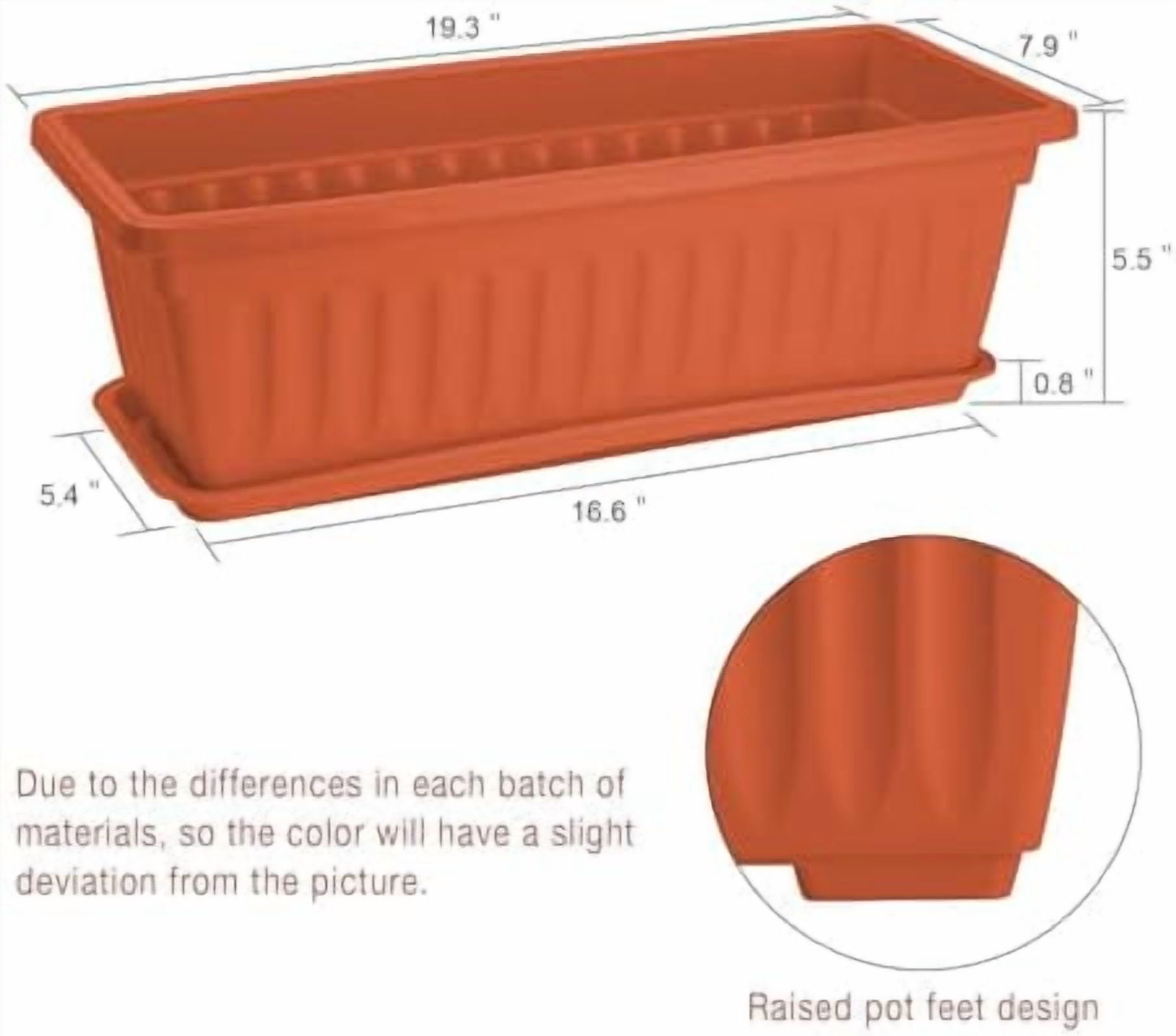 RibRave 6 Pack Window Box Planter, 17 inches Plastic Vegetable Flower Planter Boxes with Tray, Rectangular Indoor and Outdoor Flower Pots for Windowsill, Patio, Porch, Garden Balcony