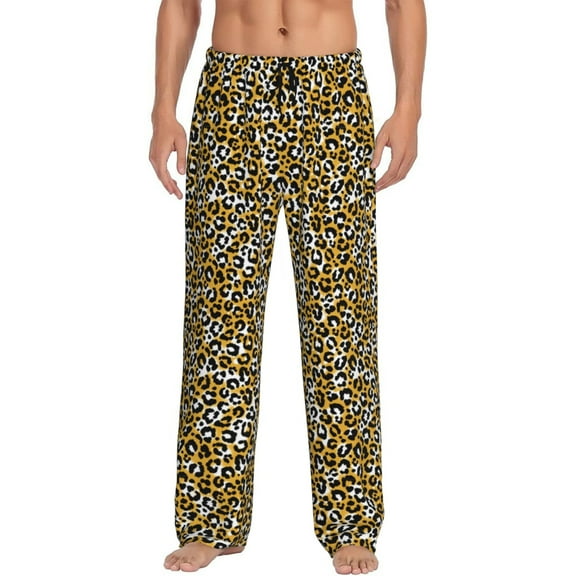 Gukieu Leopard Print Men's Home Trousers, Elastic Drawstring Home Pajamas Clothing Suitable for Adult Men-Small