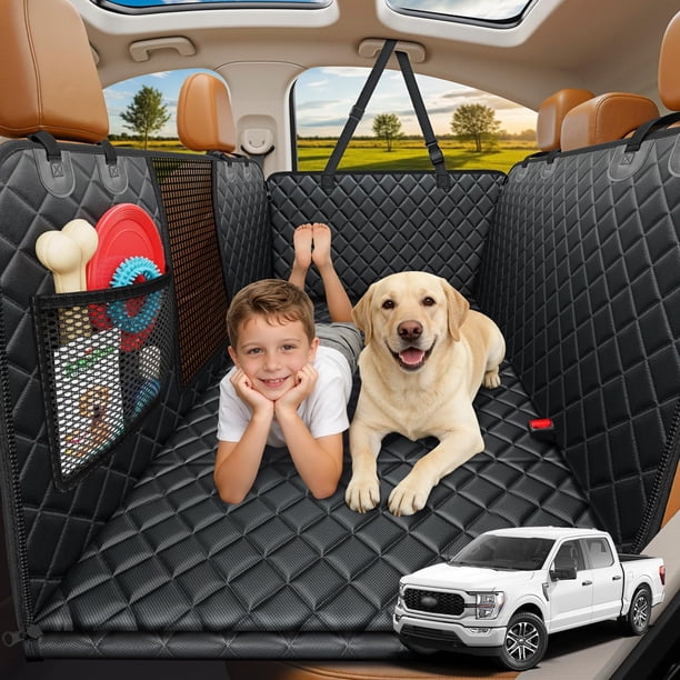 Backseat Extender for Dogs - Hard Bottom Dog Car Seat Cover for Back Seat, Dog Hammock for Car and SUV, Pet Rear Seat Protector Dogs Travel Bed with Mesh Window & Side Flaps