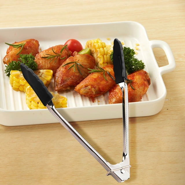 Pinzas de silicona de acero inoxidable de 7 pulgadas | Clip antideslizante resistente al calor para cocina | Negro, rojo, azul, verde, colores | Herramienta de cocina duradera para pan, repostería,