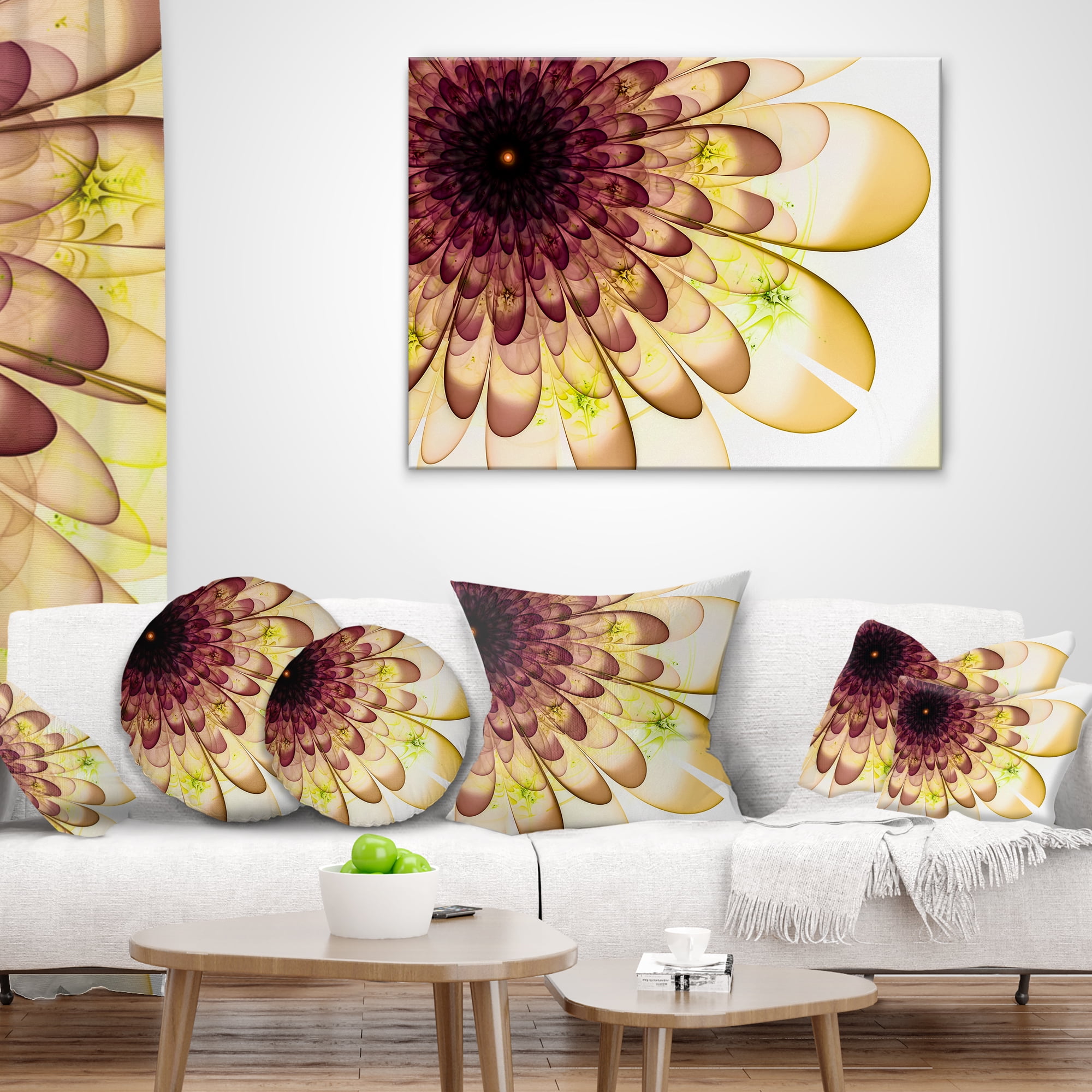 Designart Brown Yellow Typical Flower Fractal - Floral Throw Pillow - 12x20