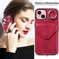 thumbnail image 4 of Allytech iPhone 15 Case with Ring Holder & Shoulder Strap, Retro PU Leather Cards Slots Kickstand Detachable Lanyard Shockproof Wallet Case Cover for Apple iPhone 15 - Red, 4 of 14