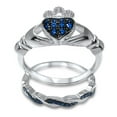 thumbnail image 4 of His Hers CZ Wedding Ring Set Sterling Silver Black Titanium Wedding Bands Him Her 7/12, 4 of 7