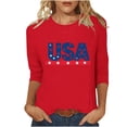 thumbnail image 2 of Women's Summer Tops Independence Day Printed Round-neck Three-quarter Sleeve T-shirt Tops 2026, 2 of 5